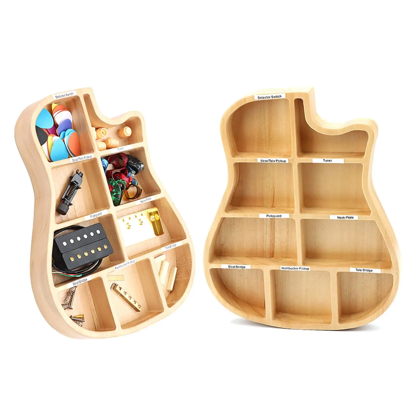 Solid Wood Guitar Picks Case 9 Compartment Jewelry Box for Guitarist Musician