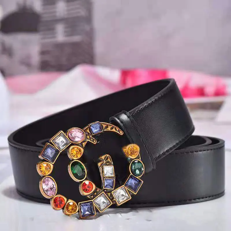 

2023 Women's Leather Belt Cowhide 3.4 Wide Bright Diamond Bee Belt with A Variety of Classic Korean European and Belts