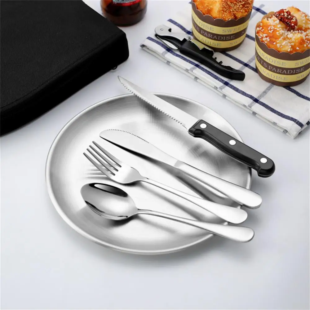 

Outdoor Tableware Set Portable Stainless Steel Knives Forks Spoons Plates Camping Picnic Travel Silverware Cutlery Organizer Kit