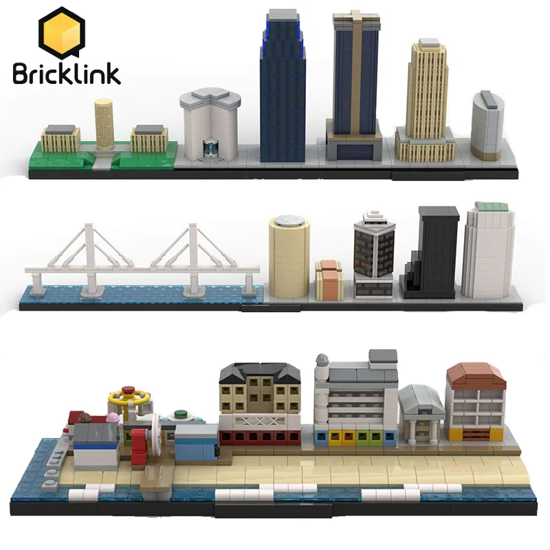 Bricklink Moc City Skyline Dallas Kansas Florida Houston Maryland Chicago Street View Architettura Set Building Blocks Giocattoli Regalo