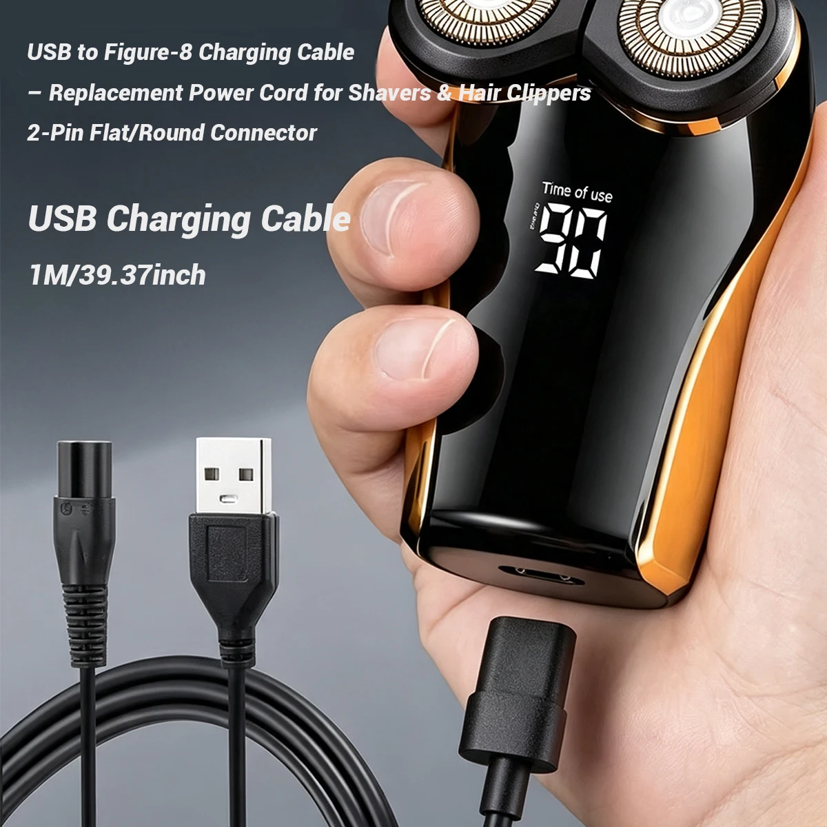 Universal USB 2-Prong Shaver Charging Cable Replacement