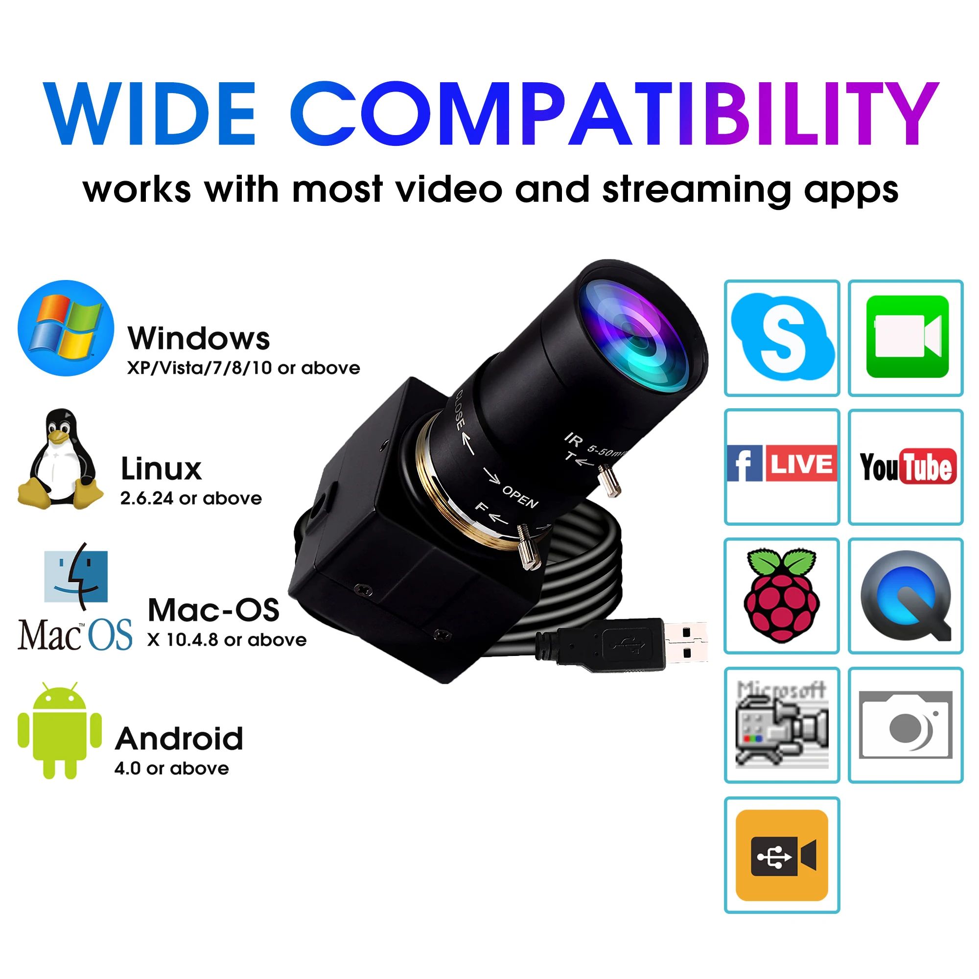 PC Webcam Full HD 1080P USB Varifocal CS Lens High Speed For PC Computer Laptop