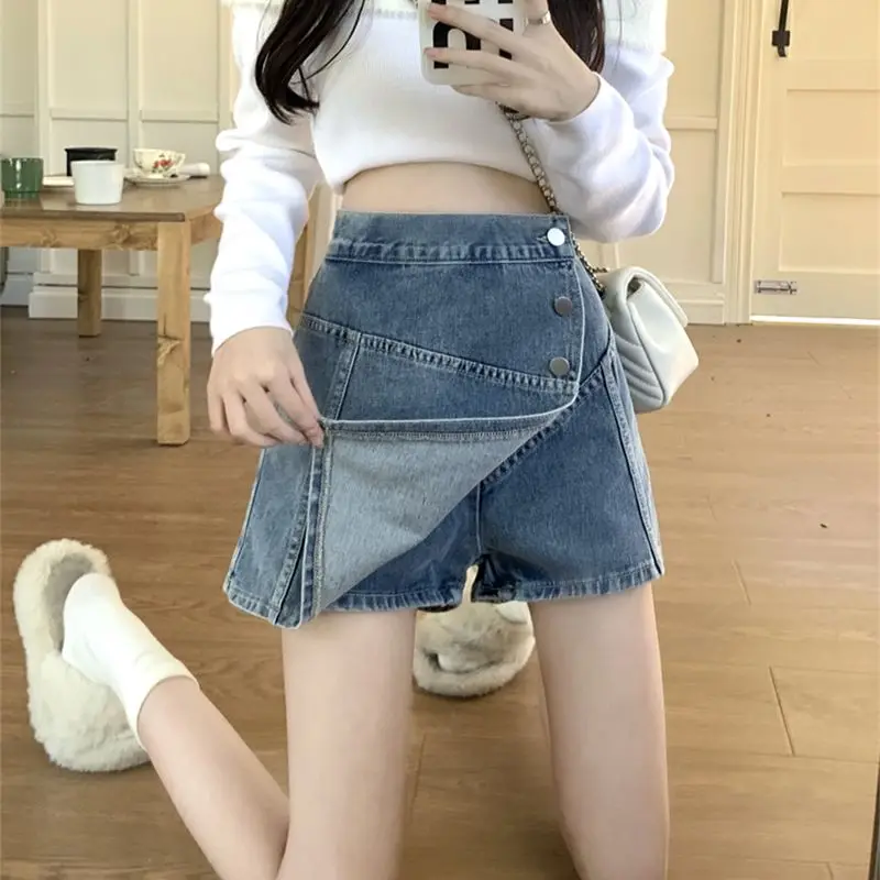 Half-Length Culottes Irregular Fake Two-Piece Women'S 2024 Summer New Style A-Line Versatile Slim Outer Culottes