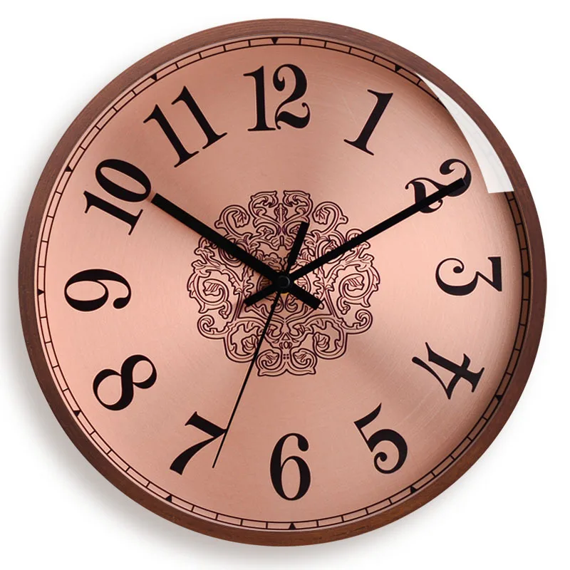 Wood Wall Clock Metal Rose Gold Clocks Wall Silent Color:E;Sheet Size:12 inch