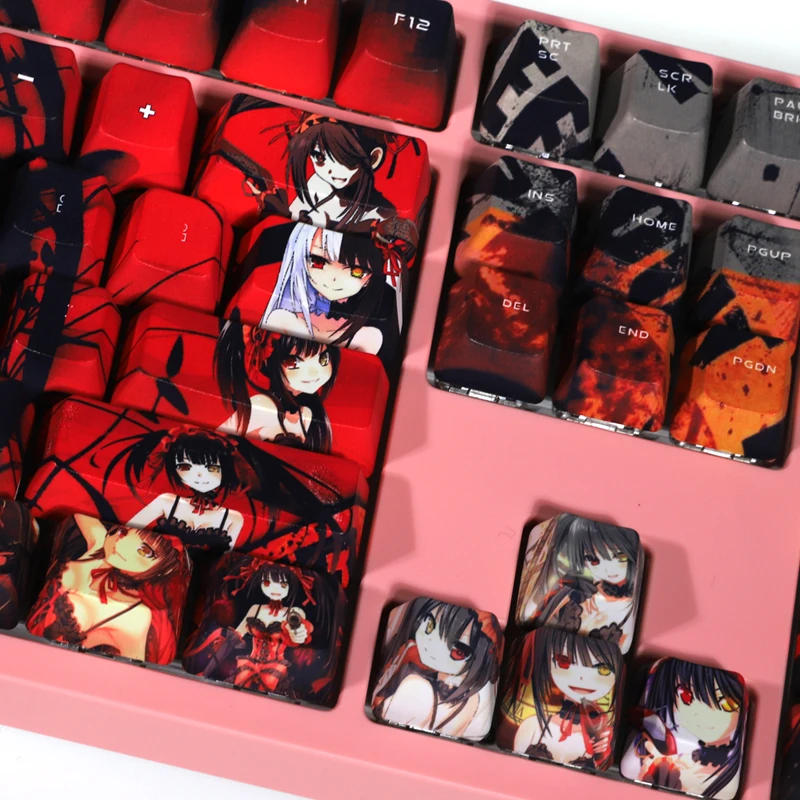 Data um Tokisaki Kurumi 108 Chave Pbt Tintura Sublimação Cereja Perfil mx Cruz Eixo Interruptor Anime Teclado Mecânico - Imagem 3