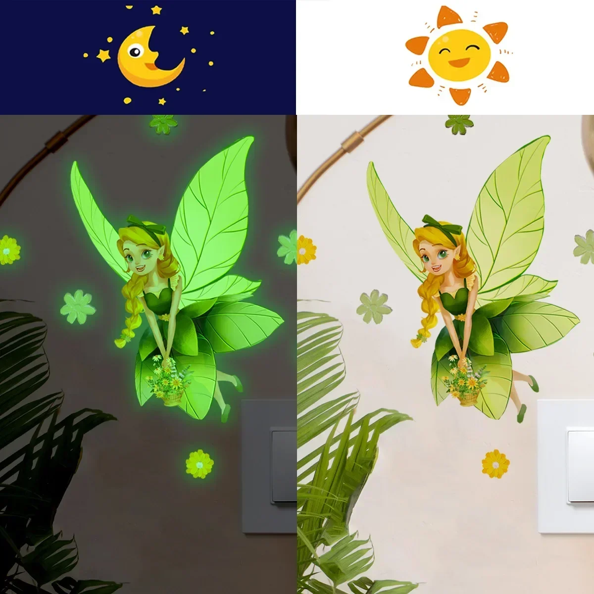 Cartoon Fairy Butterfly Luminous Elf Switch Luminous Sticker Wall Decoration Glow in The Dark Fluorescent Light Switch Stickers