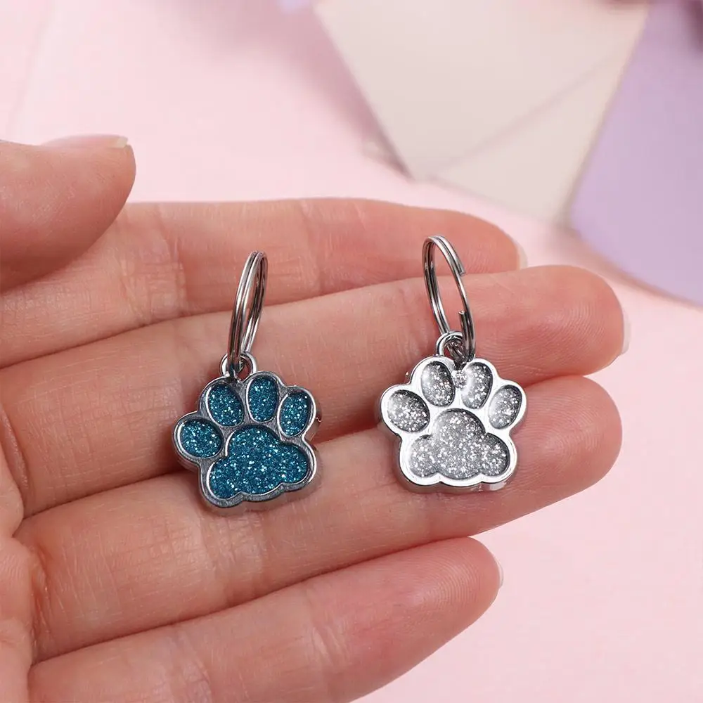 Cat Dog Paw Print Dog Cat Tags Anti-Lost Pet Glitter Pendant with Hook Exquisite Pet Collar Tag Pendant Kitten