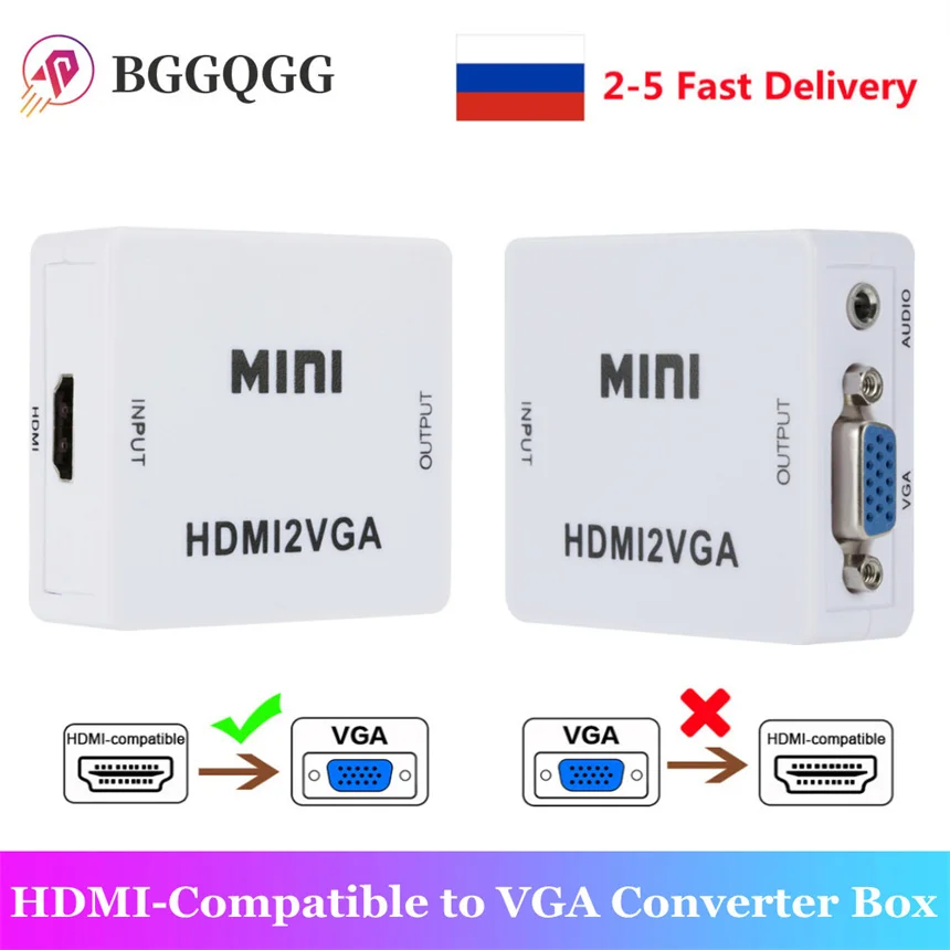 Mini Hdmi-Compatibile Con Adattatore Vga Per Ps3 Xbox Stb Pc Laptop Hdtv Proiettore Dvd Switch 1080P Full Hd Video Converter Box