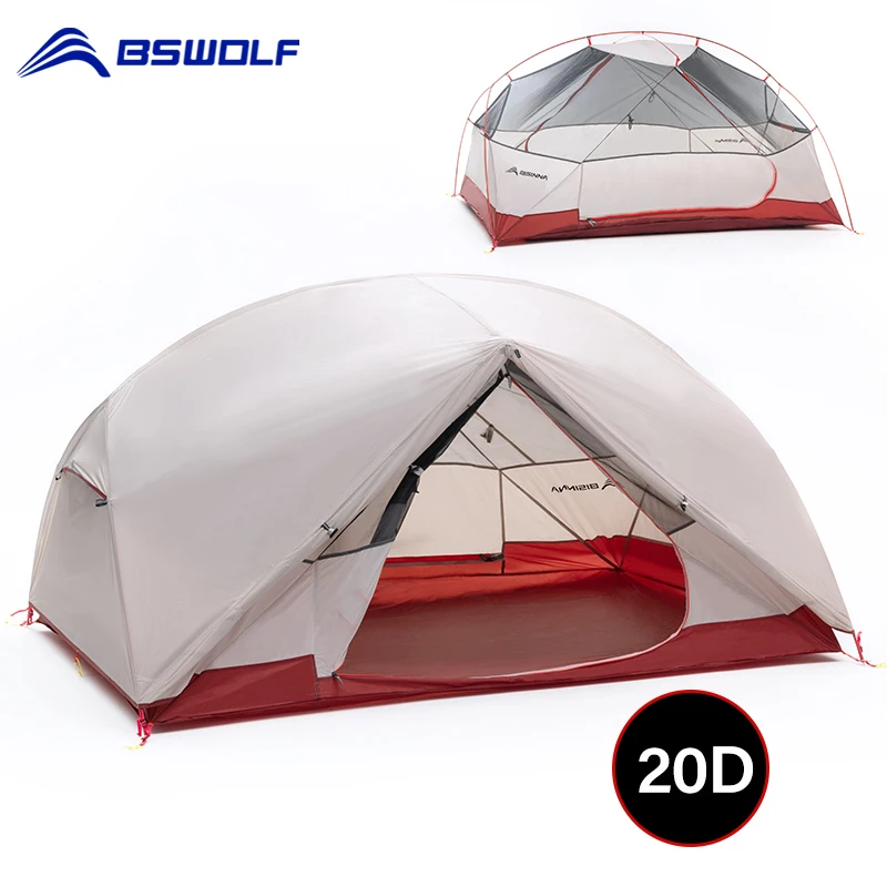 BSWolf 2 Persons Camping Tent Ultralight 20D 380T Nylon Double Layer Waterproof Backpacking Tent for Hiking Travel with free mat camping tent portable tent