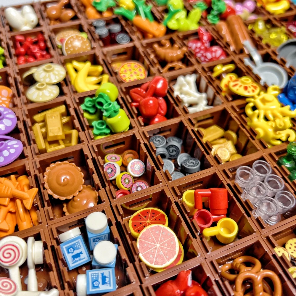 MOC Foods and Tools Building Blocks DIY Toys Seafood Meat Vegetables Fruit Dessert Goblet Dishes Small Particles Building Blocks 4
