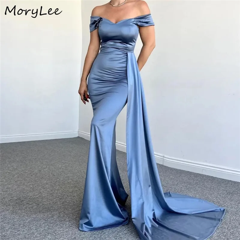 

Bridesmaid Dresses Off The Shoulder V-Neck Silk Satin Floor Length Mermaid Bridesmaid Dresses Lace Up Back Wedding Party Gowns