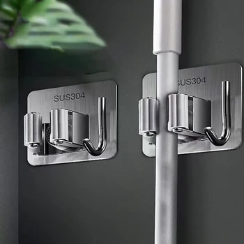 1PC/3PCS/6PCS/9PCS Mop Hook Perforation-Free Bathroom Storage Device Sticky Broom Hanger Wall Hanging Mop Clip