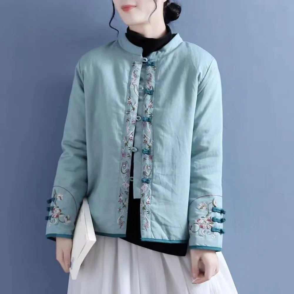 Chinese Coat Plus Size Tang Suit Cheongsam Top Mandarin Collar Embroidered Oriental Traditional Chinese Winter Jacket Women