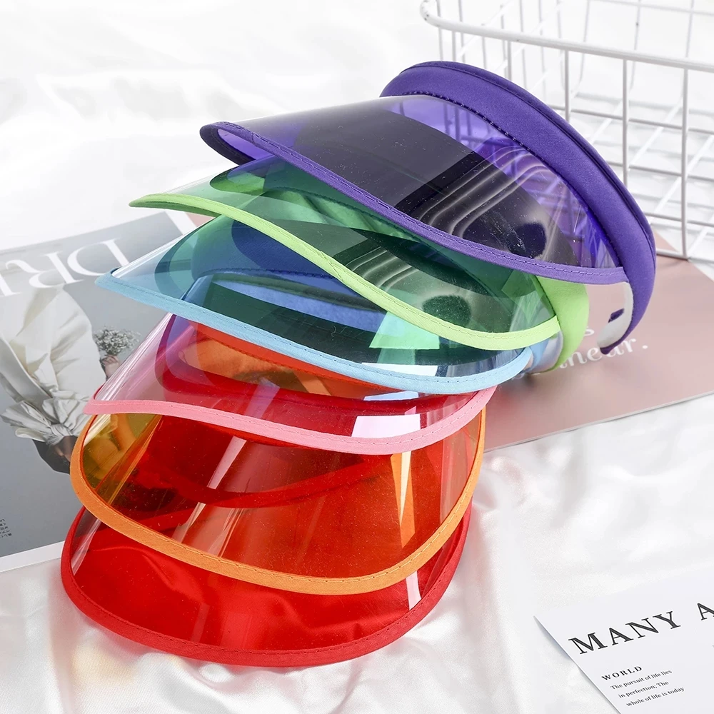 Sun Hat Summer Anti-Uv Empty Top Sun Hat for Women Men Transparent Plastic PVC Visor Cap Outdoor Sport Candy Color Sunshade Golf Cap