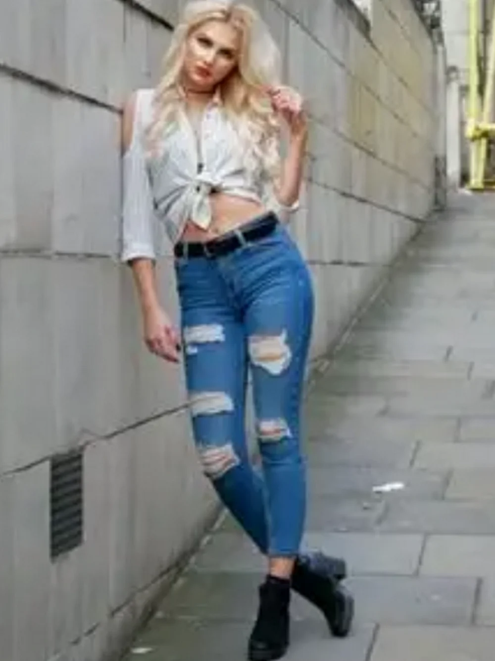Zerrissene Jeans für Damen, hohe Taille, großer Hintern, knöchellang, Distressed-Denim-Hose, Zerstört S bis XL, Größe lang, groß, Gilr – Detail 2