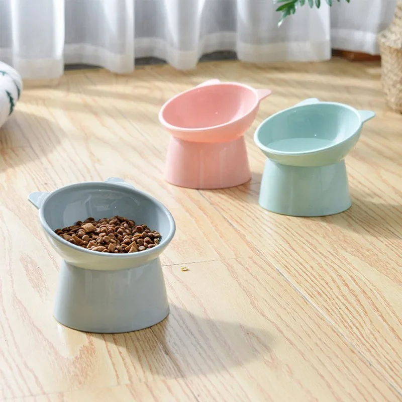 2Pcs/set Cat Bowl 45&deg;Neck Protector High Foot Dog Bowl Cat Food Water Cute Binaural Pet Feeding Cup Feeder Bowls