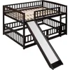 Full Over Full Low Bunk Bed with Slide and Fence Railings Wood Floor Bunk Beds with Ladder for Toddler Kids Boys Girls, Espresso 5