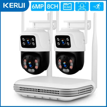 KERUI 8CH Sistema di telecamere di sicurezza 4MP 6MP Dual Lens NVR Kit CCTV Registrazione audio Rilevamento umano Telecamera IP di videosorveglianza esterna