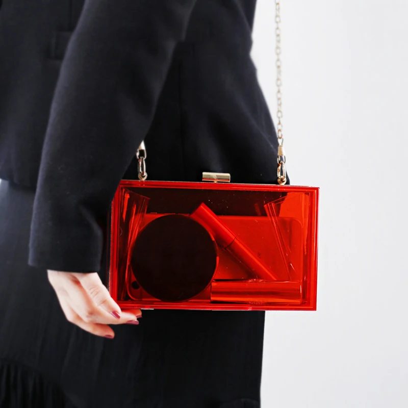 Сумка для фитнеса женская прозрачная Модный акриловый саквояж на цепочке