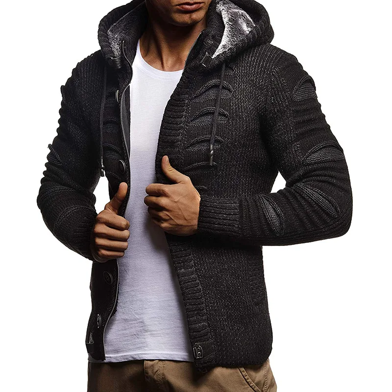 2023 Autumn/Winter Sweater Cardigan Men's Hooded Knitted Cardigan Coat Fashion Trend Knitted Hoodie Christmas Sweater    Clothes