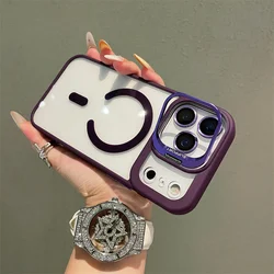 Clear Magnetic Phone Lens Holder Stand with Shockproof Wireless Charge Cover - iPhone 15 Plus (DP)