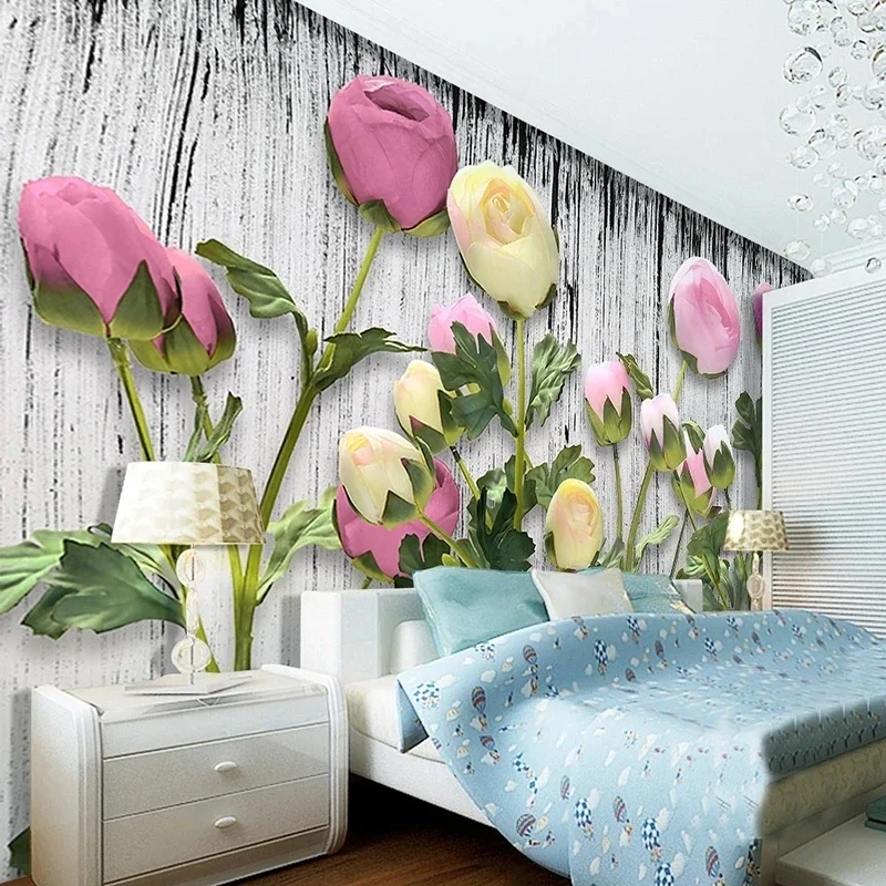 Custom Wall Cloth 3D Nordic Vintage Rose Flower Poster Mural Living Room TV Background Wall Covering Home Waterproof Wallpaper