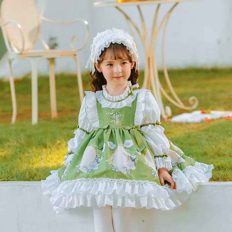 

Lolita dress girls 2-8Y children's green princess skirt lightweight luxury dress