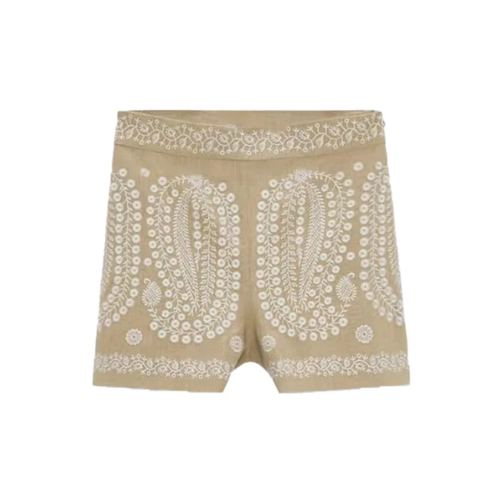 

Zach AiIsa counter quality summer new spot women's fashion temperament hit color embroidery high waist straight casual shorts
