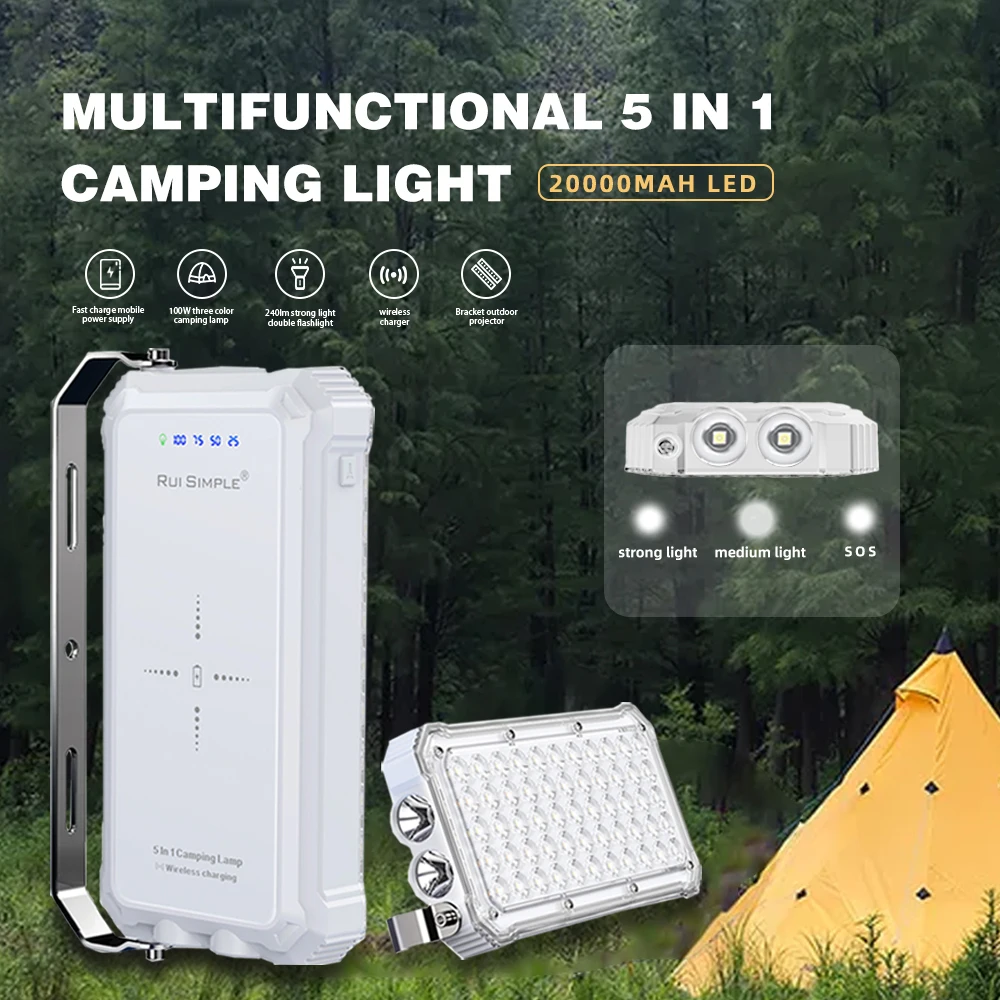 100W Outdoor Camping Tent LED Light 20000mAh Power Bank Waterproof Flashlight camping light portable flashlight portable lanterns camping lamp camping lantern emergency lights portable torch