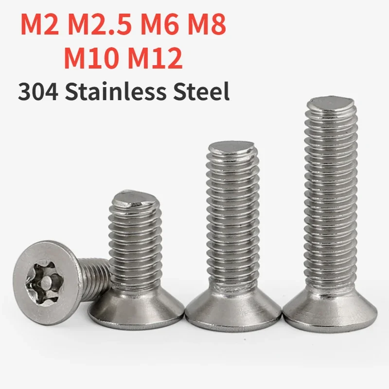 

M2 M2.5 M6M8M10M12 304 Stainless Steel Six Lobe Torx Flat Countersunk Head with Pin Tamper Proof Anti Theft Security Screw Bolt