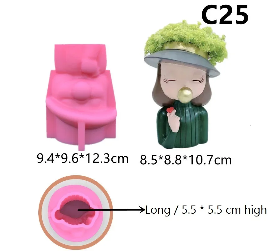 Lovely Princess Girl Seaweed 3D Creative Pen Holder Flower Pot Silicone Mold Scented Candle Food Grade Cake Decoration DIY Tool