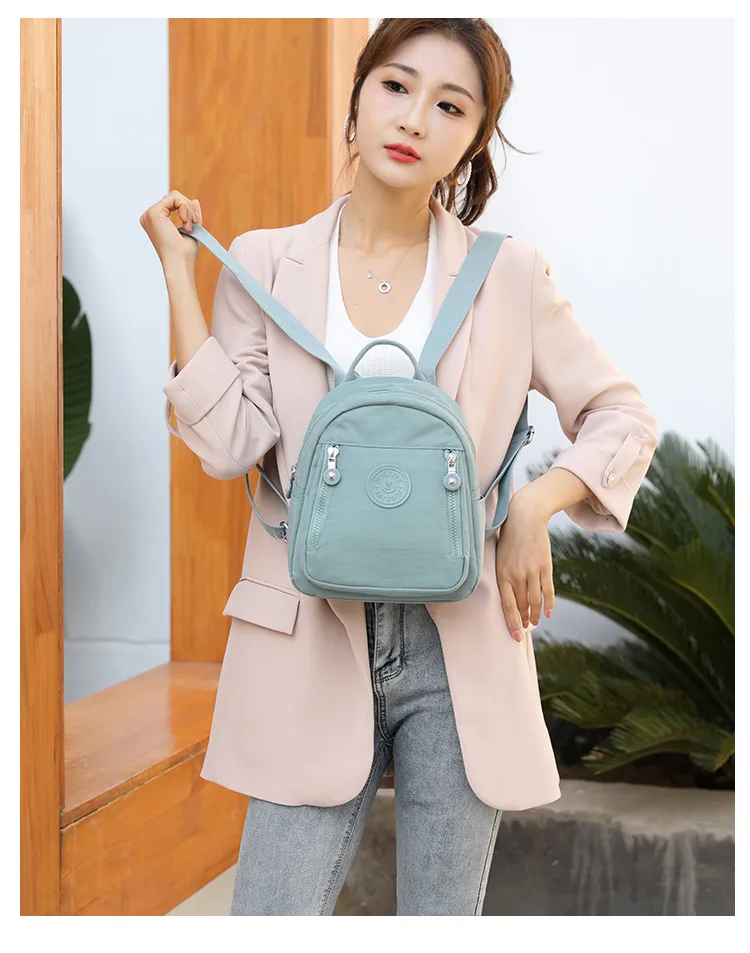 Nylon Cloth Backpack Bucket Bag Simple Solid Color Nylon Backpack Small Backpack Outdoor Travel Backpack Women's Small Schoolbag