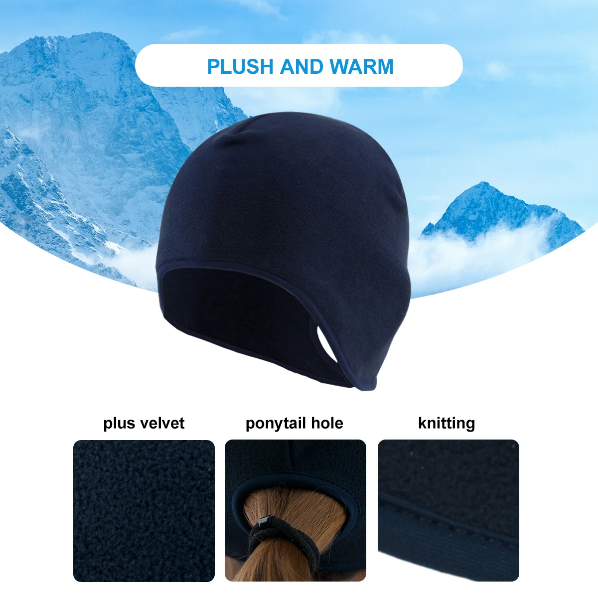 Classic Solid Color Coldproof Ski Cycling Running Warm Caps With Ponytail Hole For Autumn & Winter