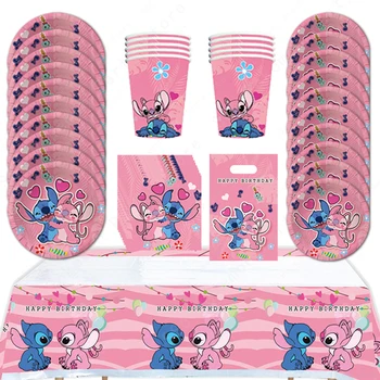 Disney Lilo e Stitch Decorazione festa di compleanno Ragazza Ragazzo Stoviglie usa e getta Piatto Tovaglia Sacchetto di caramelle Kit tazza di carta Forniture 1