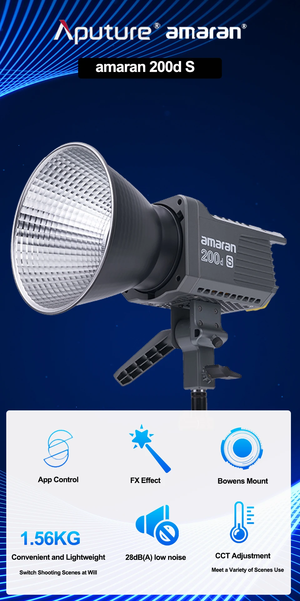 Description Picture 3 of itemAputure Amaran 200d S Amaran 200x S Bi-color 200W 2700-6500k LED  Photographic Strobe Lighting Build-in 9 FX Light Effect