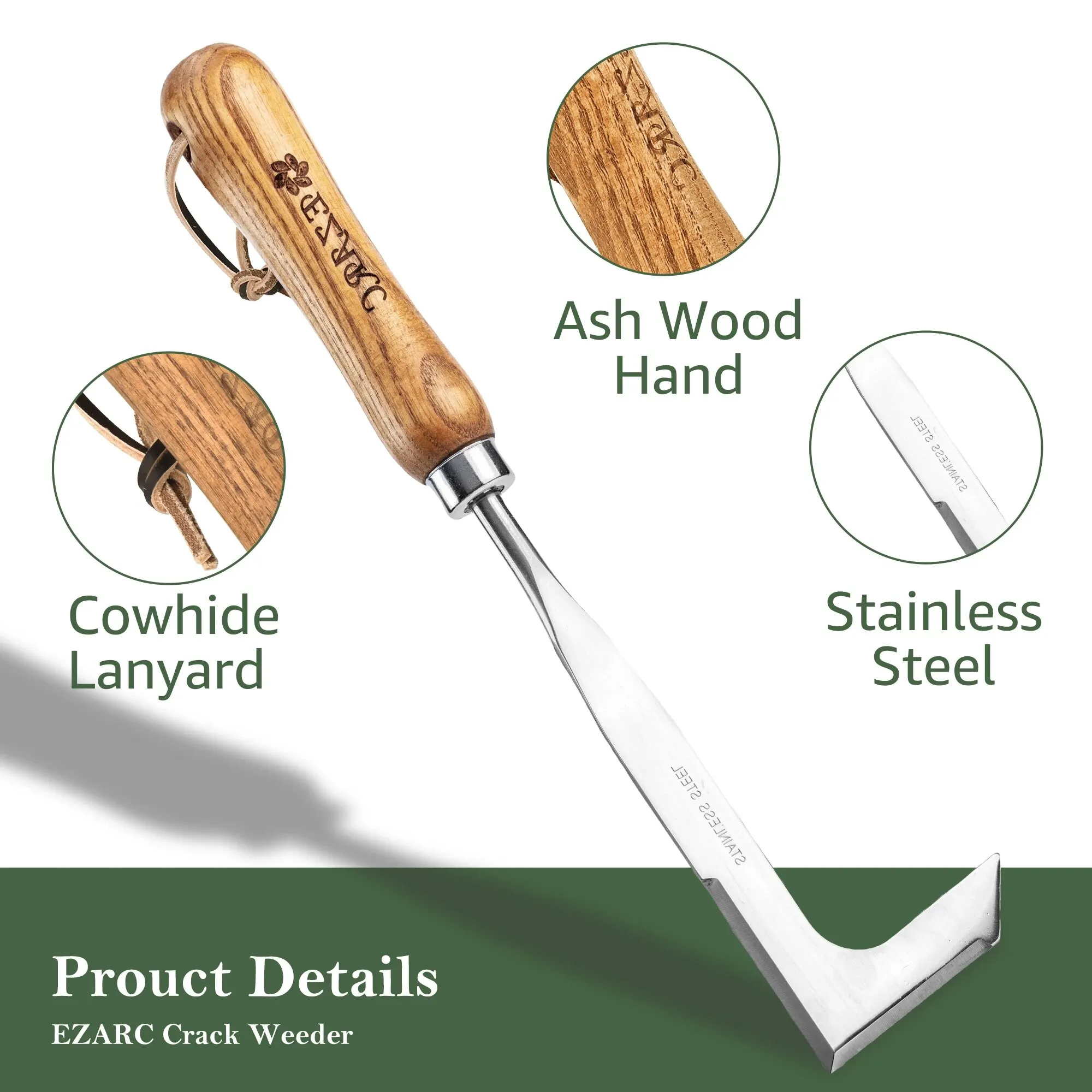EZARC Crack Weeder Crevice Weeding Tool 11.2" Stainless Steel Manual Weeder L-Shaped Puller Spatula Weeding Sickle 2