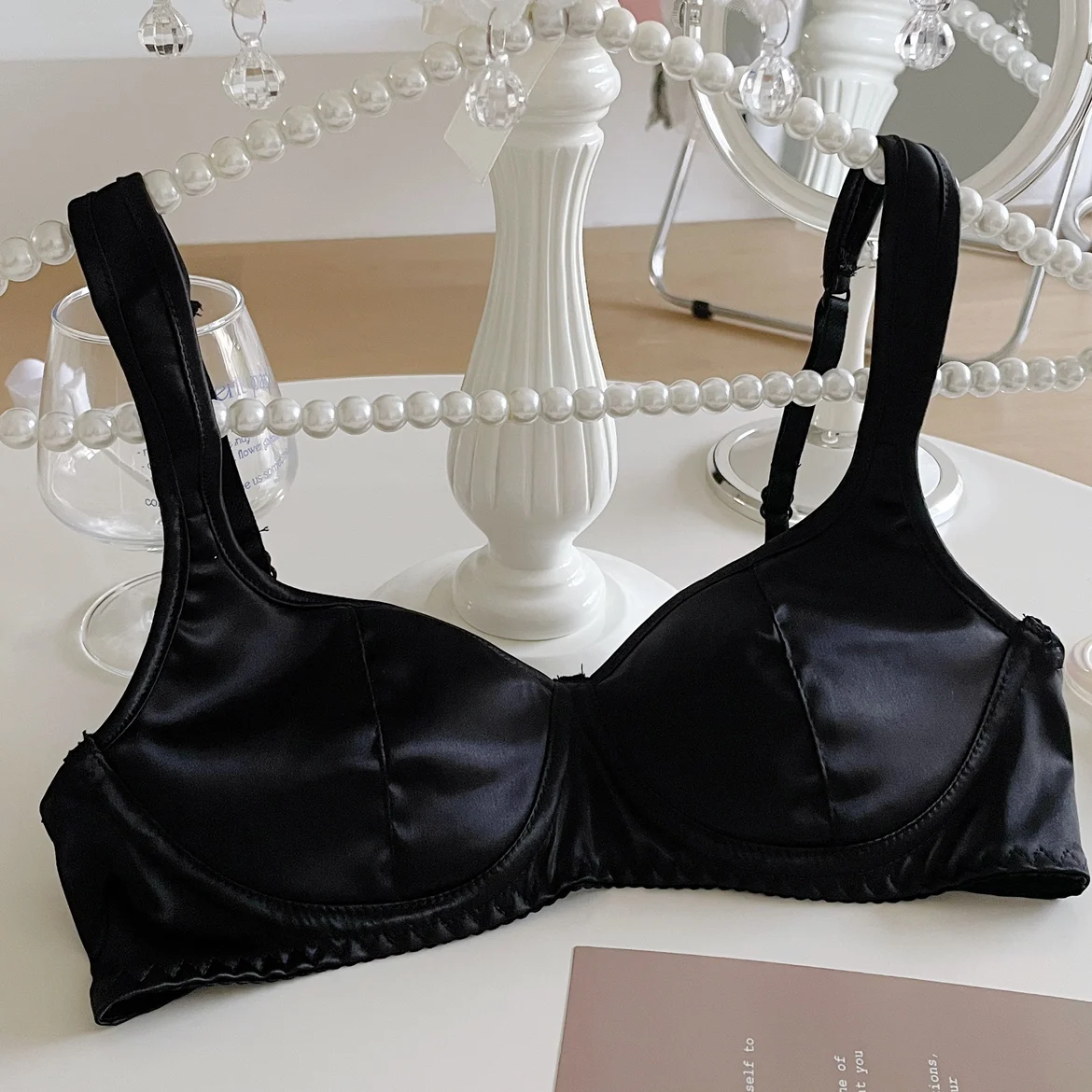 Vintage court satin bra small breast sexy ultra-thin breathable