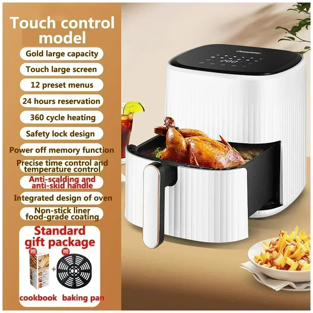 AirFryers oil-free fryer. Hot air. Electric. With visual window. Touch screen. Home use. AirFryers machine. Versatile appliance. 6