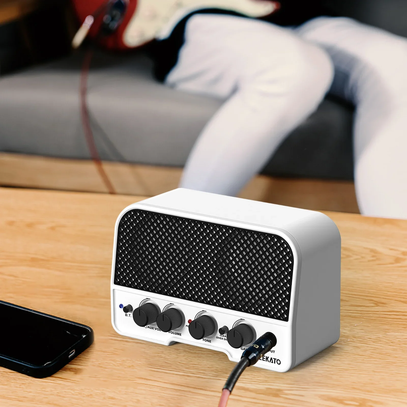 5W Mini Guitar Amp W/bluetooth Mixing & Headphone Out-Built-In Distortion Rechargeable for Silent Practice + Jam Along