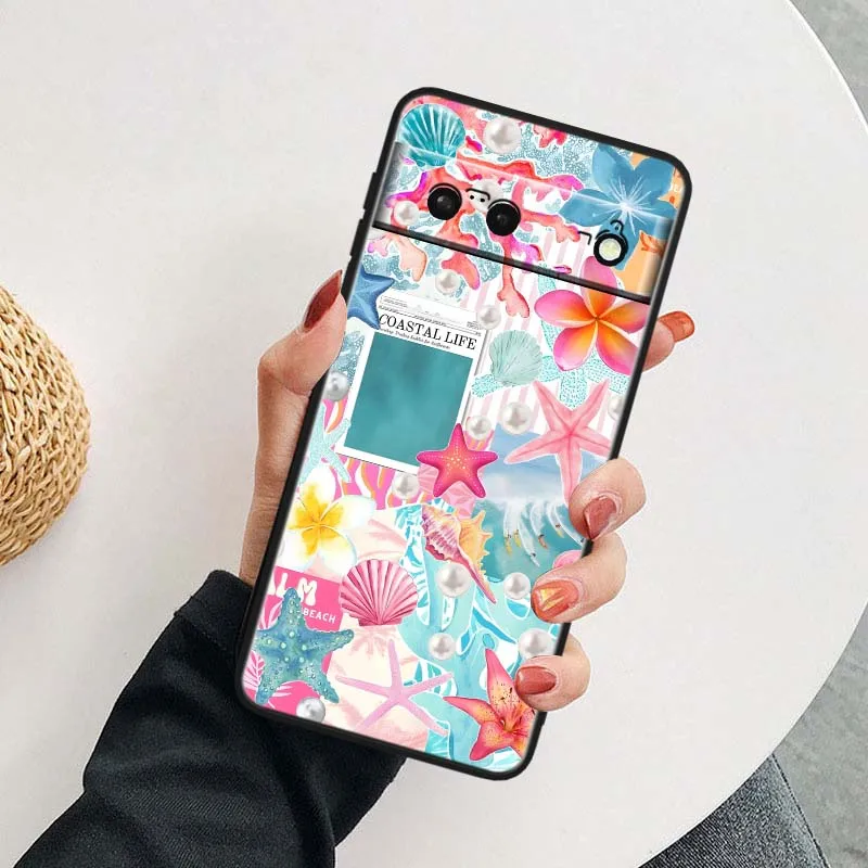 Cartoon Beach Wave Scene Soft Black Phone Case Cover