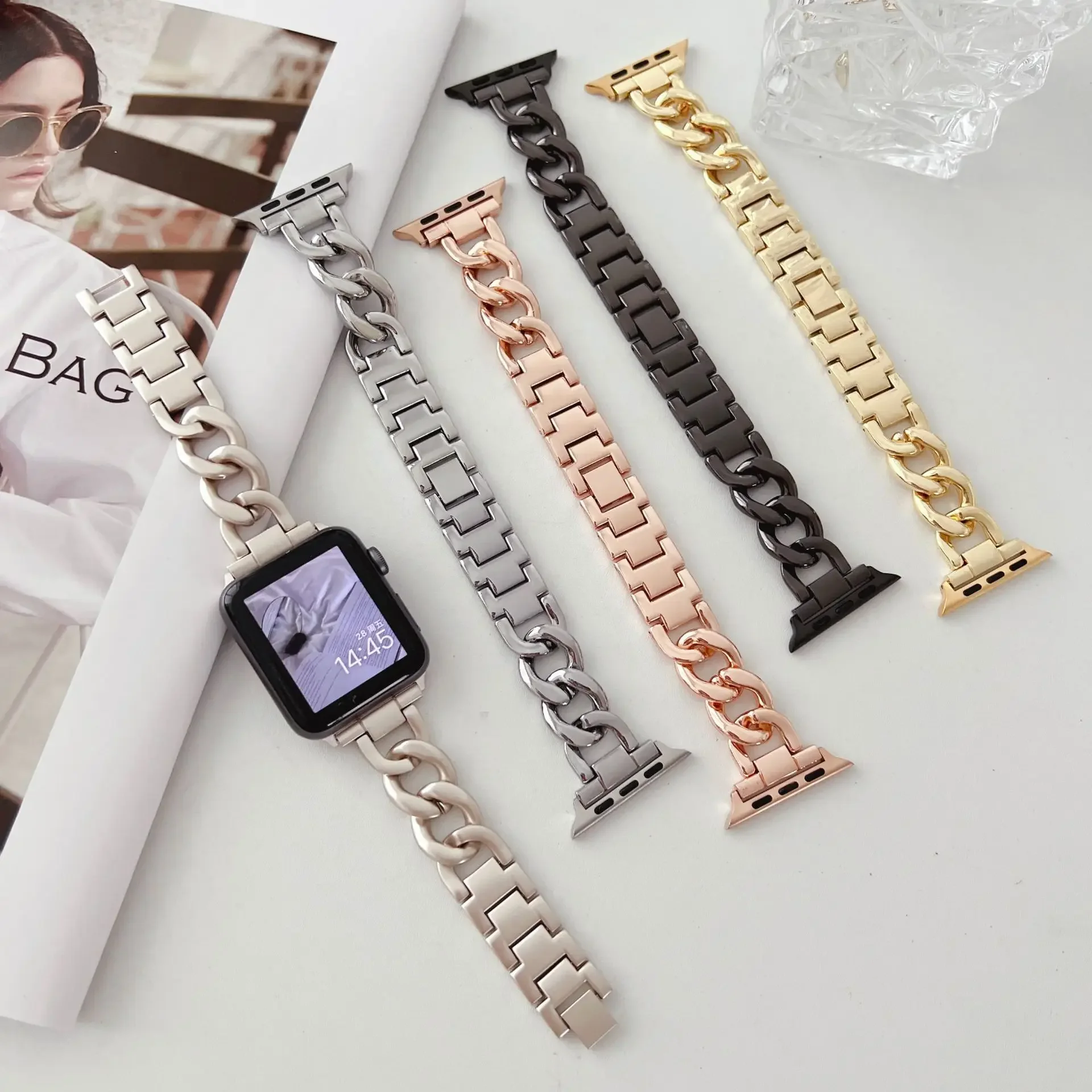 Elegant Metal Strap for Apple Watch - Women's Bracelet Style Watchband