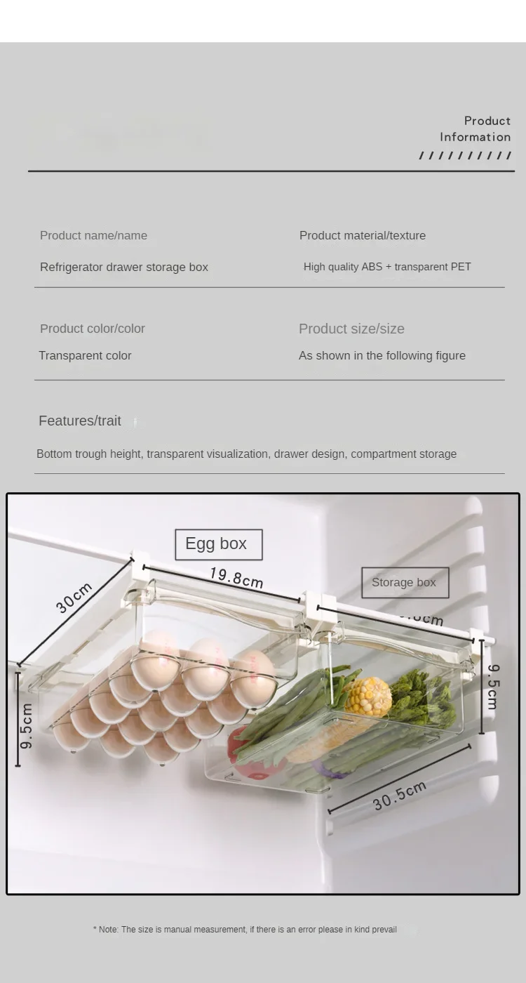 Description Picture 2 of itemDrawer Type Food Storage Box for Refrigerator Clear Fruit Organizer Rack Holder Under Shelf Slide Plastic Kitchen Container
