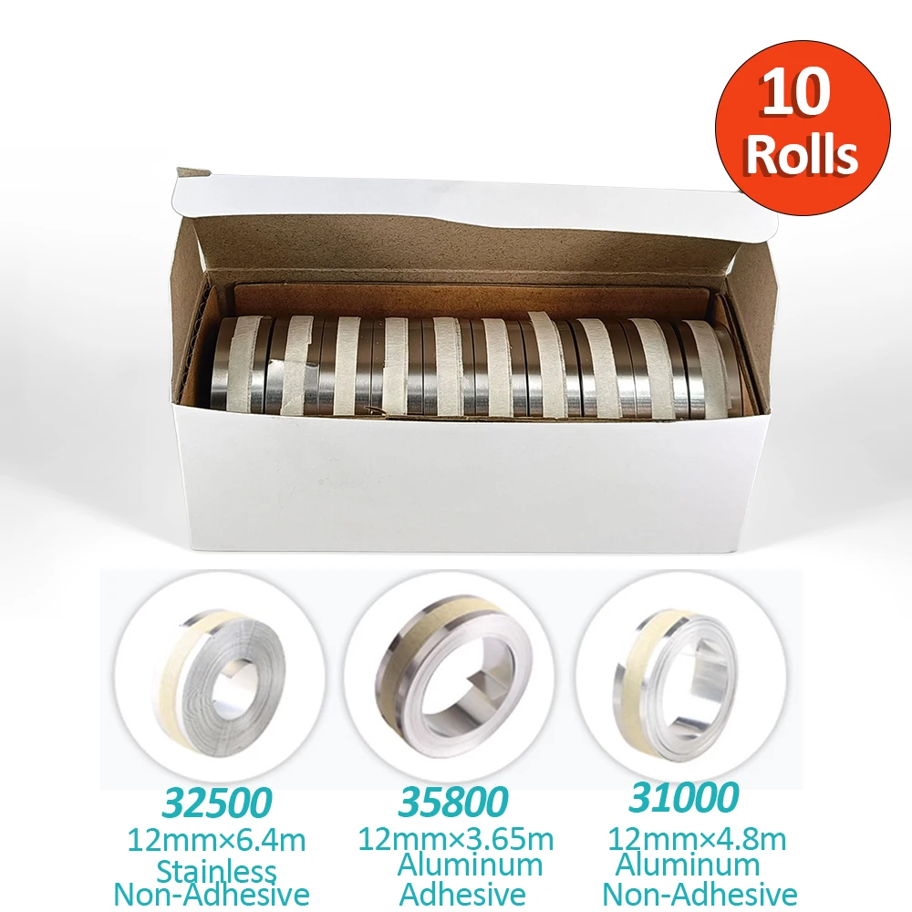 

10 рулонов, металлическая лента 32500, 35800, 31000, 12 мм, не клейкая/клейкая нержавеющая сталь/алюминий, 3D тиснение, искусственная лента M1011
