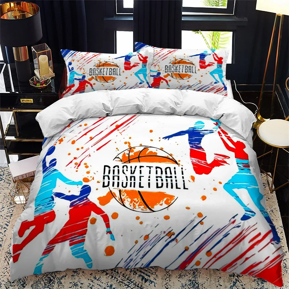 Set di biancheria da letto con tema basket per bambini, ragazzi e adulti, decorazione per la camera, regalo per gli amanti del basket, copripiumino per letto king size, copertura per letto sportivo