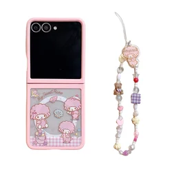 Kawaii Lamb Melody Magnetic Stand Phone Case with Magsafe and Hinged Design - Z Flip 7 (NF224 - 2 - with chain)