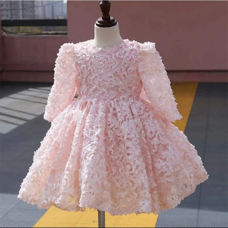 

New Girls Spring Autumn Oen Piece Fluffy Skirt Birthday Banquet Flower Loose Fashion Soft Sweet Lovely Outdoor Party