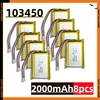 103450 3.7V 2000mAh Polymer Lithium Rechargeable Battery Jst PH 2.0mm 2pin Plug for Camera GPS Navigator MP5 Bluetooth Headset 1