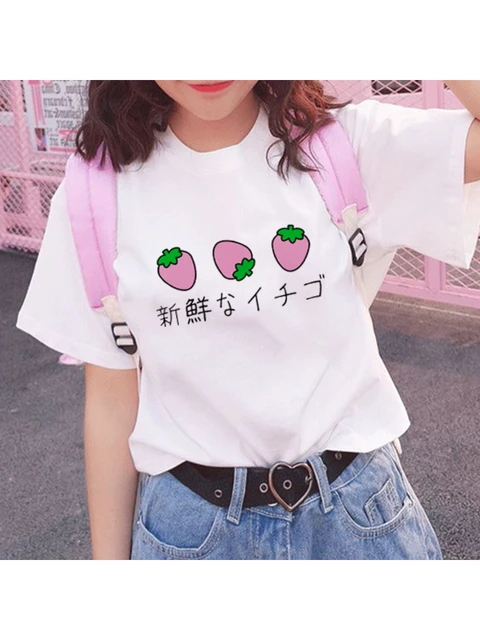 Strawberry Print Cute Pink Girl Aesthetic Graphic T Shirt Korean Style Tees  Harajuku Summer Fashion Women T-shirt Kawaii Clothes - T-shirts - AliExpress