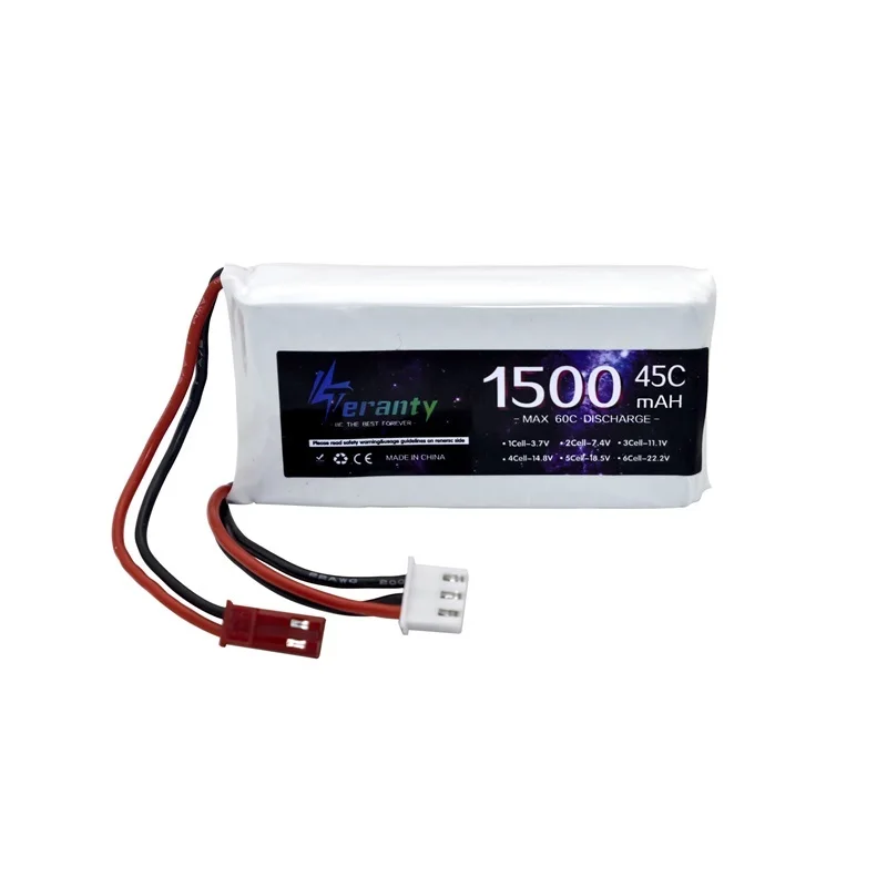 Batterie LiPo 7.4V 2S haute capacité pour modélisme RC, connecteur XT60 et fils de charge.