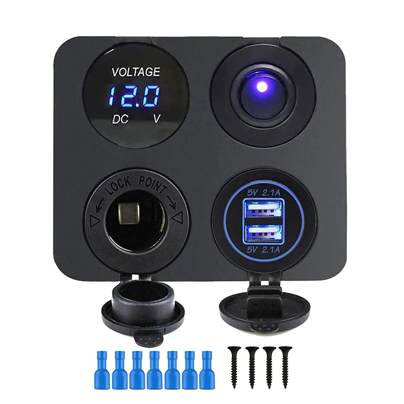 Multi-Function USB Charging Panel with Switch and Digital Voltmeter